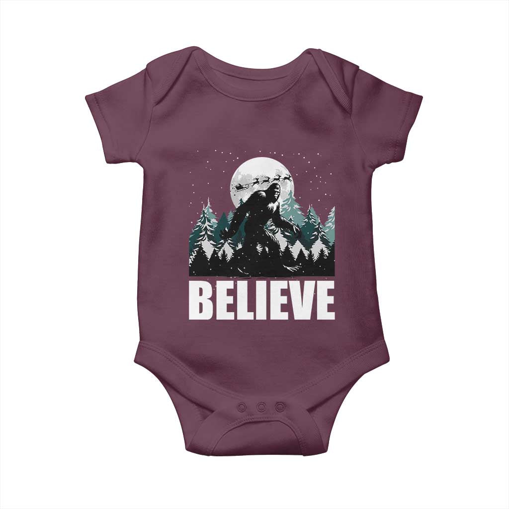 Funny Christmas Bigfoot Baby Onesie Believe Santa Sasquatch Snow TS11 Maroon Print Your Wear