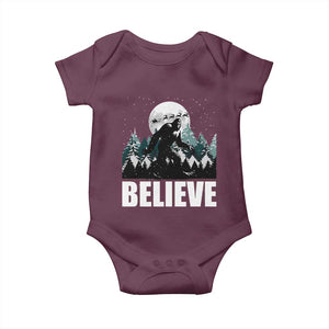Funny Christmas Bigfoot Baby Onesie Believe Santa Sasquatch Snow TS11 Maroon Print Your Wear