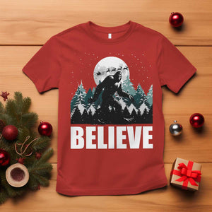 Funny Christmas Bigfoot T Shirt Believe Santa Sasquatch Snow TS11 Red Print Your Wear
