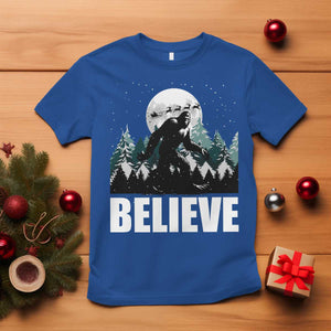 Funny Christmas Bigfoot T Shirt Believe Santa Sasquatch Snow TS11 Royal Blue Print Your Wear