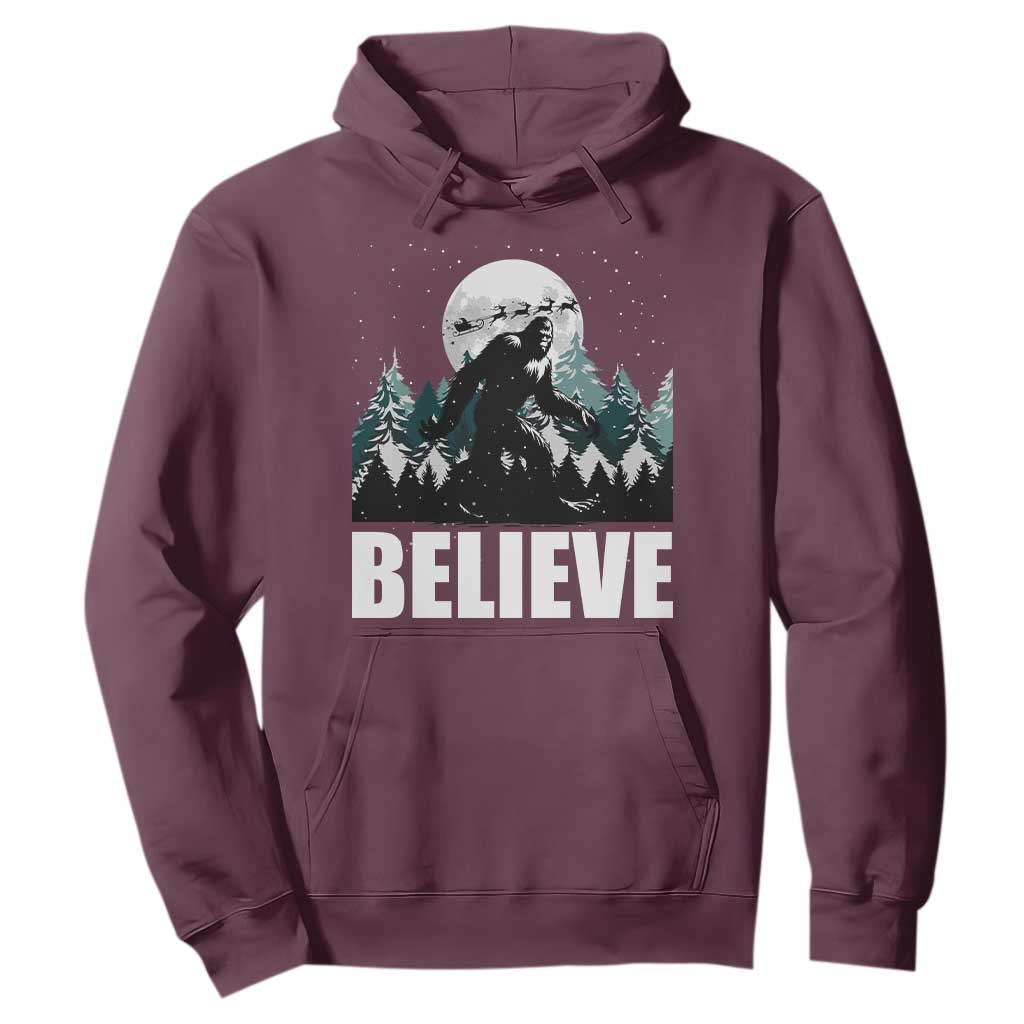 Funny Christmas Bigfoot Hoodie Believe Santa Sasquatch Snow TS11 Maroon Print Your Wear