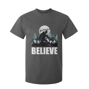 Funny Christmas Bigfoot T Shirt For Kid Believe Santa Sasquatch Snow TS11 Dark Heather Print Your Wear