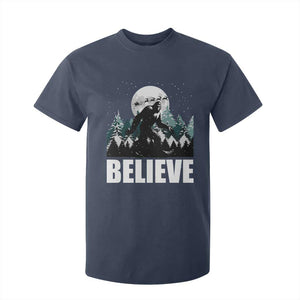Funny Christmas Bigfoot T Shirt For Kid Believe Santa Sasquatch Snow TS11 Navy Print Your Wear