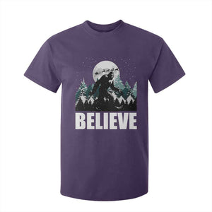 Funny Christmas Bigfoot T Shirt For Kid Believe Santa Sasquatch Snow TS11 Purple Print Your Wear