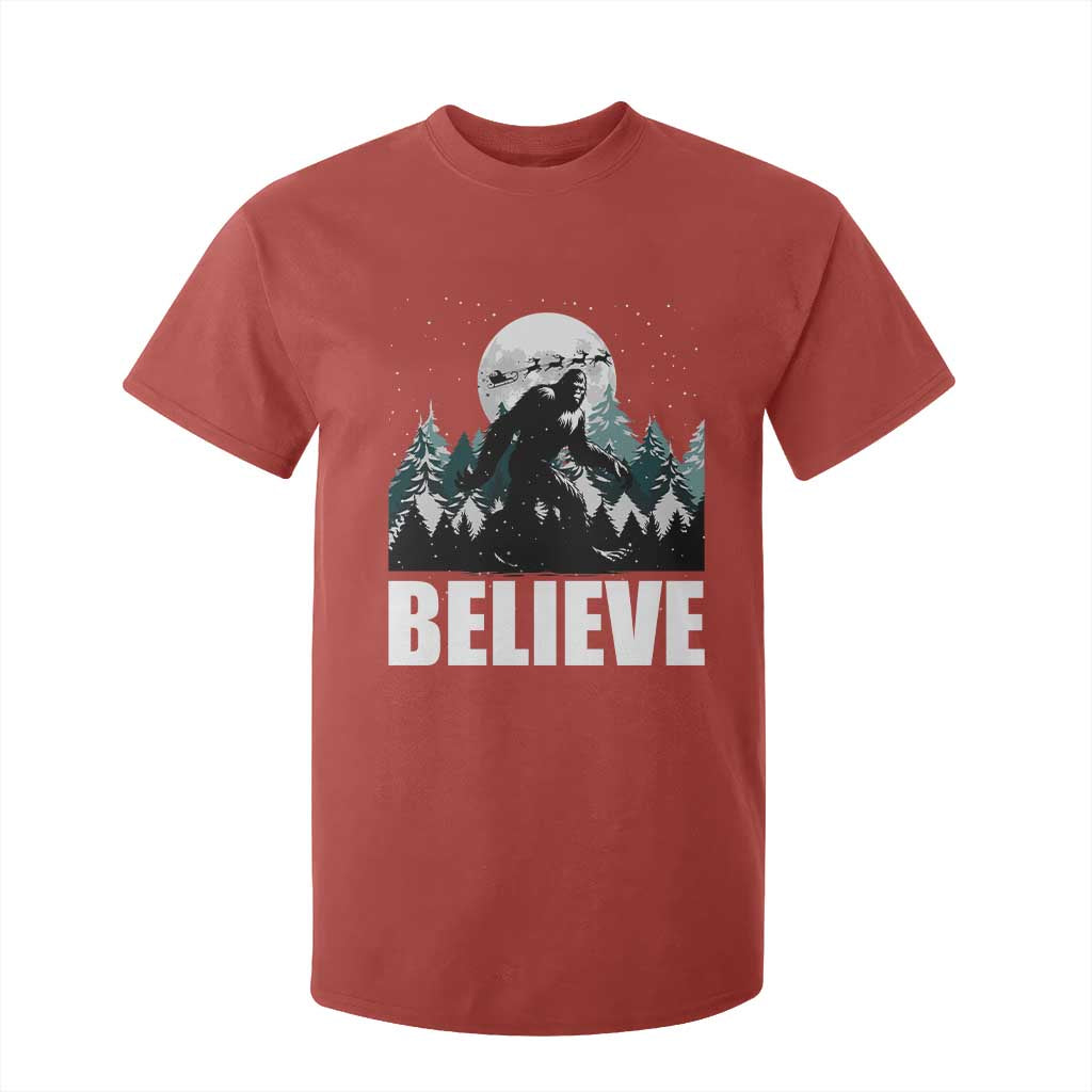 Funny Christmas Bigfoot T Shirt For Kid Believe Santa Sasquatch Snow TS11 Red Print Your Wear