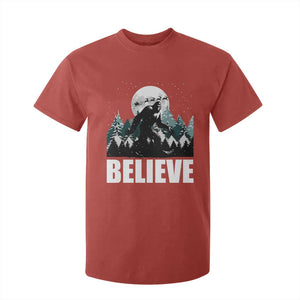 Funny Christmas Bigfoot T Shirt For Kid Believe Santa Sasquatch Snow TS11 Red Print Your Wear