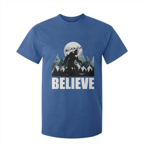 Funny Christmas Bigfoot T Shirt For Kid Believe Santa Sasquatch Snow TS11 Royal Blue Print Your Wear