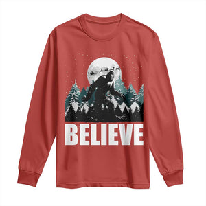 Funny Christmas Bigfoot Long Sleeve Shirt Believe Santa Sasquatch Snow TS11 Red Print Your Wear