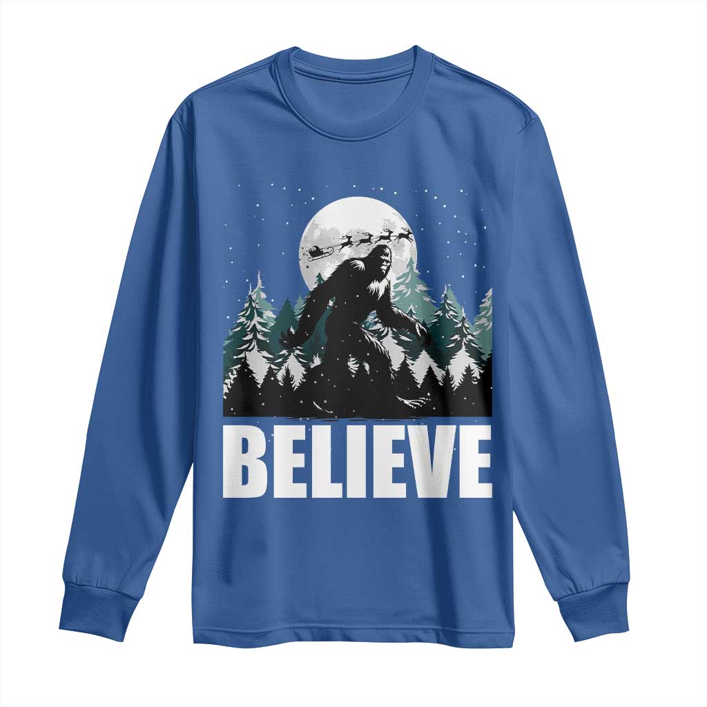 Funny Christmas Bigfoot Long Sleeve Shirt Believe Santa Sasquatch Snow TS11 Royal Blue Print Your Wear