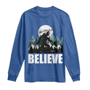Funny Christmas Bigfoot Long Sleeve Shirt Believe Santa Sasquatch Snow TS11 Royal Blue Print Your Wear