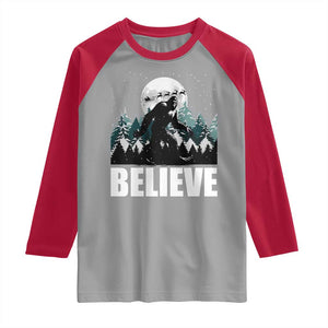 Funny Christmas Bigfoot Raglan Shirt Believe Santa Sasquatch Snow TS11 Sport Gray Red Print Your Wear