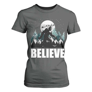 Funny Christmas Bigfoot T Shirt For Women Believe Santa Sasquatch Snow TS11 Dark Heather Print Your Wear