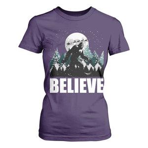 Funny Christmas Bigfoot T Shirt For Women Believe Santa Sasquatch Snow TS11 Purple Print Your Wear