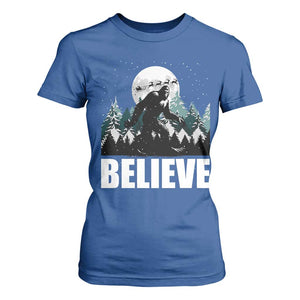 Funny Christmas Bigfoot T Shirt For Women Believe Santa Sasquatch Snow TS11 Royal Blue Print Your Wear