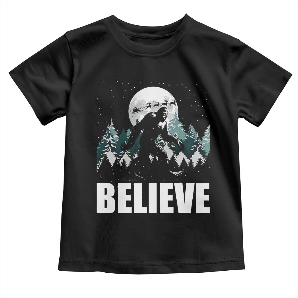 Funny Christmas Bigfoot Toddler T Shirt Believe Santa Sasquatch Snow TS11 Black Print Your Wear