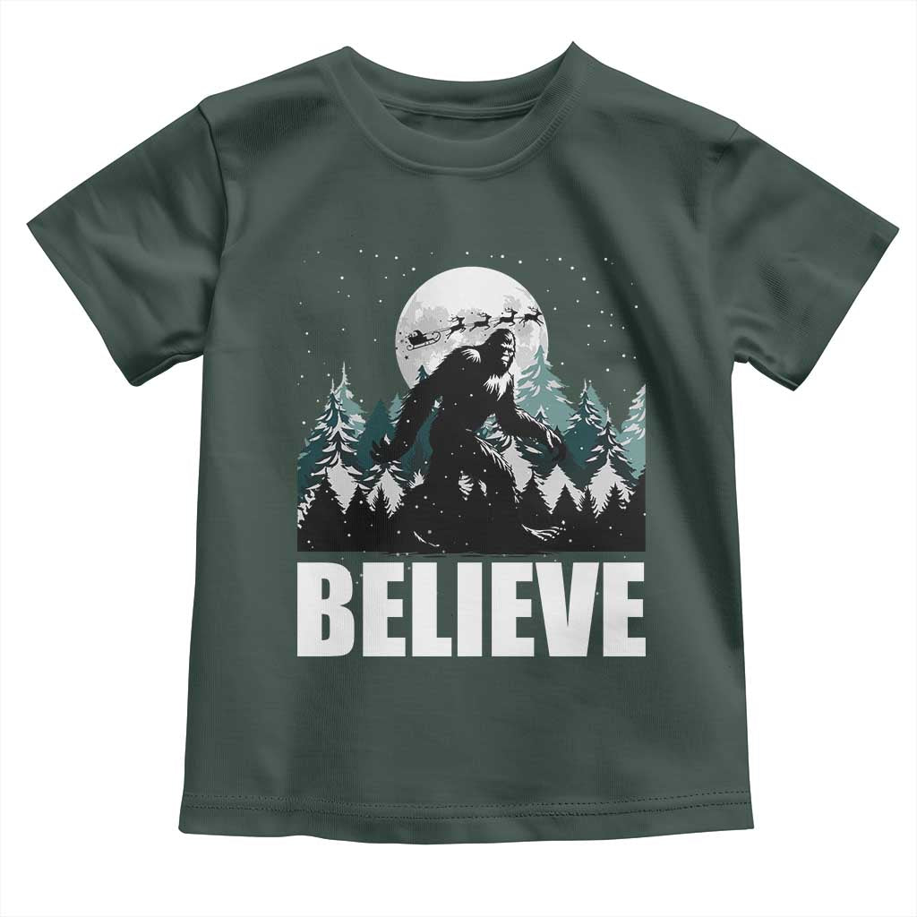 Funny Christmas Bigfoot Toddler T Shirt Believe Santa Sasquatch Snow TS11 Dark Forest Green Print Your Wear