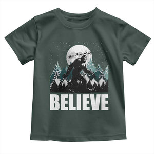 Funny Christmas Bigfoot Toddler T Shirt Believe Santa Sasquatch Snow TS11 Dark Forest Green Print Your Wear