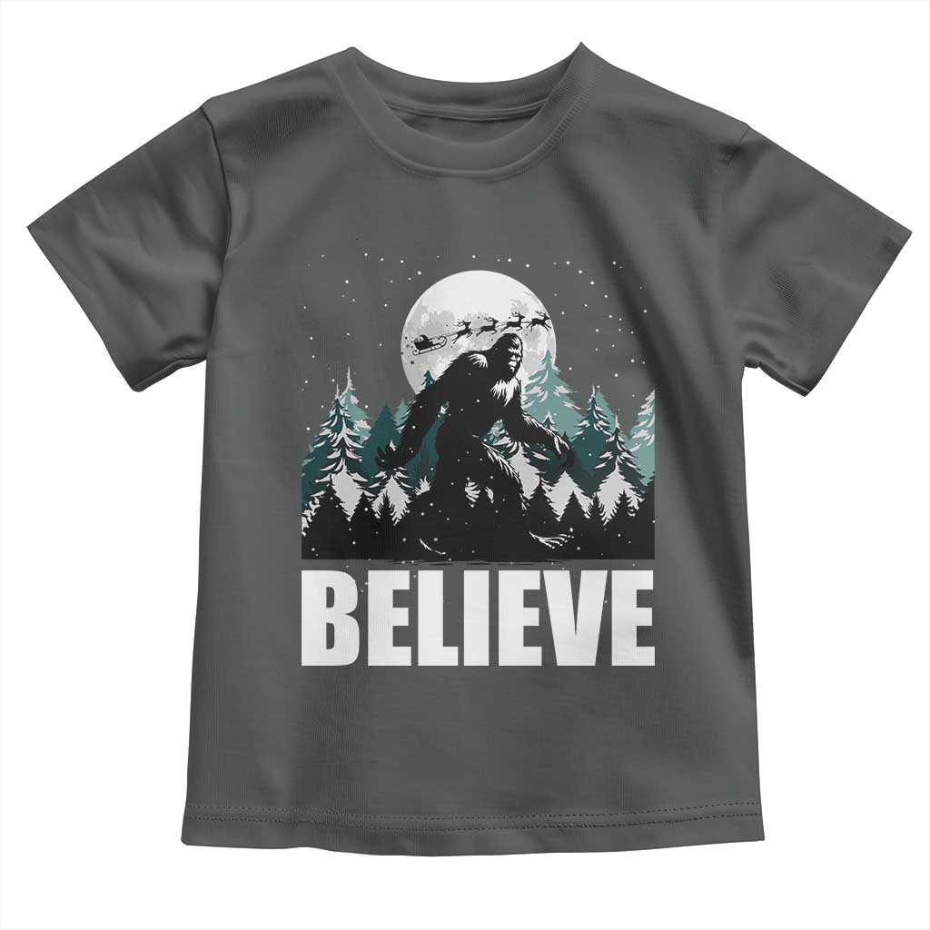 Funny Christmas Bigfoot Toddler T Shirt Believe Santa Sasquatch Snow TS11 Dark Heather Print Your Wear