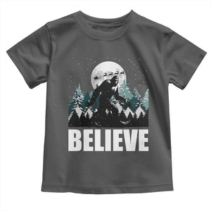 Funny Christmas Bigfoot Toddler T Shirt Believe Santa Sasquatch Snow TS11 Dark Heather Print Your Wear