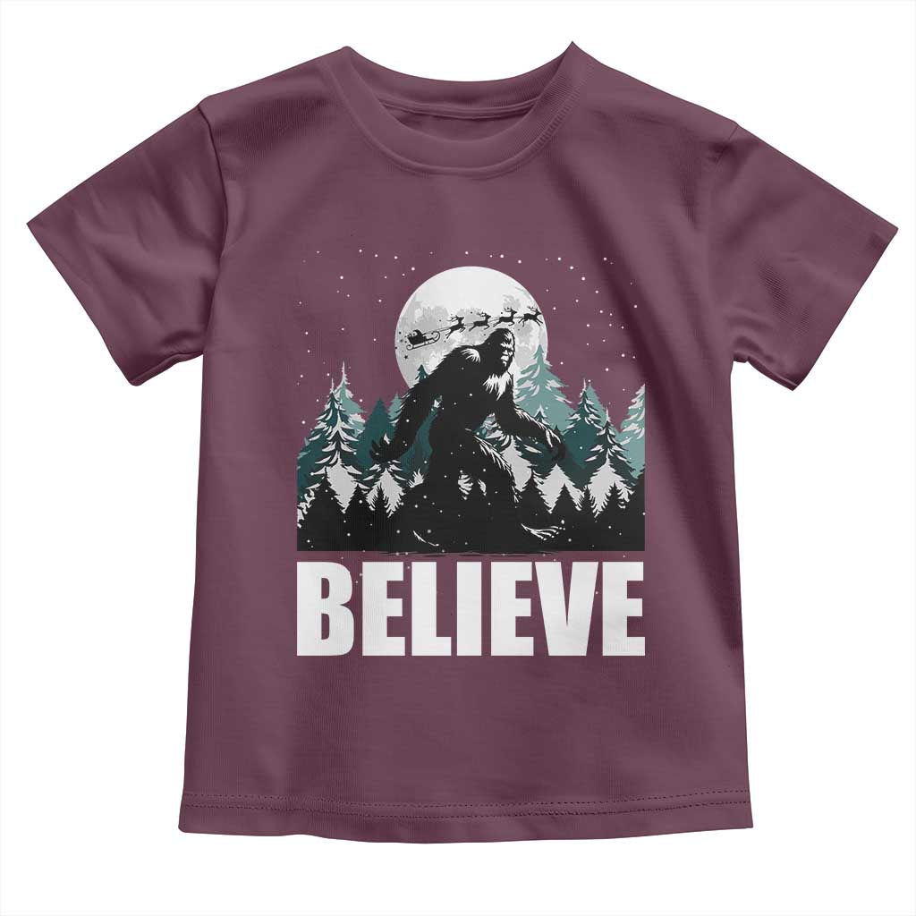 Funny Christmas Bigfoot Toddler T Shirt Believe Santa Sasquatch Snow TS11 Maroon Print Your Wear