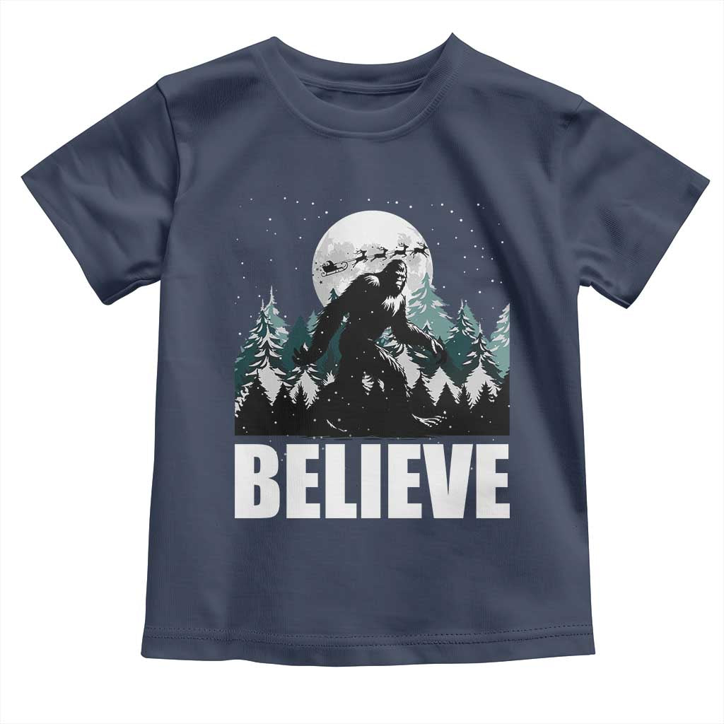 Funny Christmas Bigfoot Toddler T Shirt Believe Santa Sasquatch Snow TS11 Navy Print Your Wear