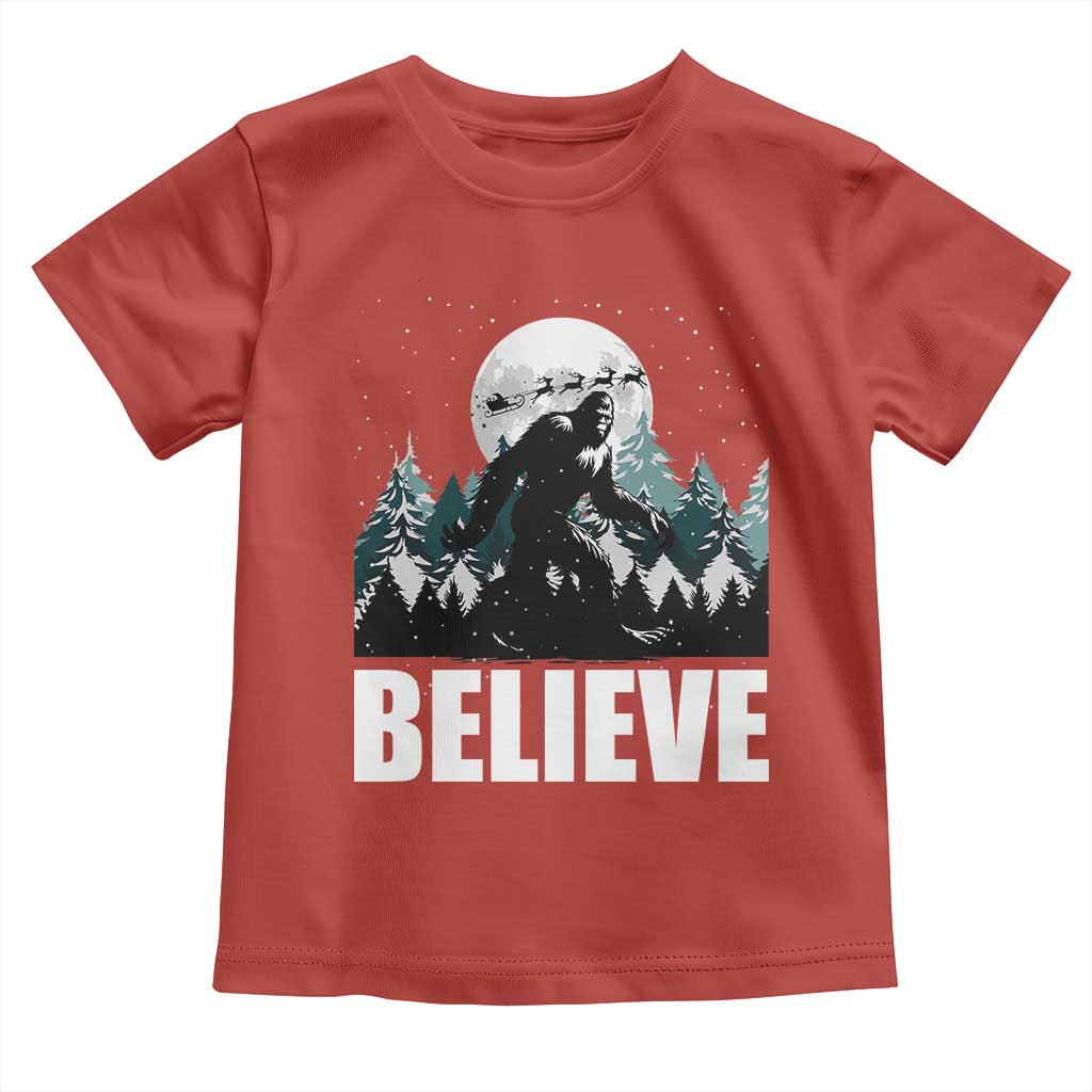 Funny Christmas Bigfoot Toddler T Shirt Believe Santa Sasquatch Snow TS11 Red Print Your Wear