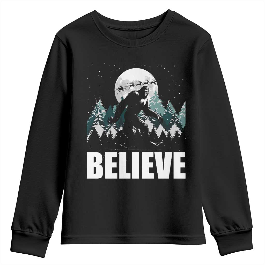 Funny Christmas Bigfoot Youth Sweatshirt Believe Santa Sasquatch Snow TS11 Black Print Your Wear