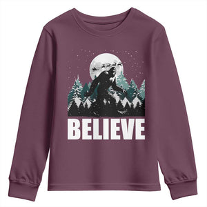 Funny Christmas Bigfoot Youth Sweatshirt Believe Santa Sasquatch Snow TS11 Maroon Print Your Wear