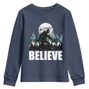 Funny Christmas Bigfoot Youth Sweatshirt Believe Santa Sasquatch Snow TS11 Navy Print Your Wear