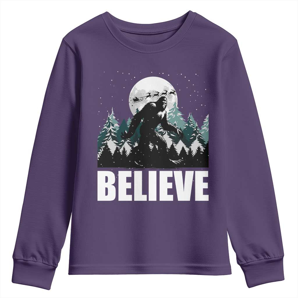 Funny Christmas Bigfoot Youth Sweatshirt Believe Santa Sasquatch Snow TS11 Purple Print Your Wear