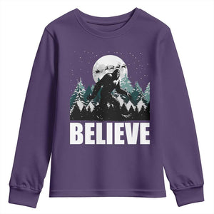 Funny Christmas Bigfoot Youth Sweatshirt Believe Santa Sasquatch Snow TS11 Purple Print Your Wear