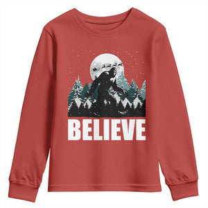 Funny Christmas Bigfoot Youth Sweatshirt Believe Santa Sasquatch Snow TS11 Red Print Your Wear