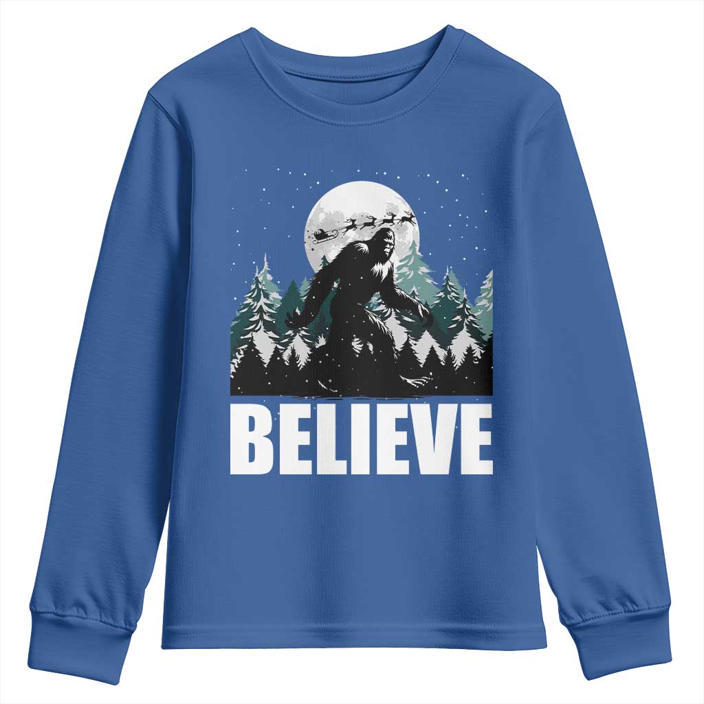 Funny Christmas Bigfoot Youth Sweatshirt Believe Santa Sasquatch Snow TS11 Royal Blue Print Your Wear