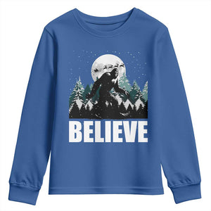 Funny Christmas Bigfoot Youth Sweatshirt Believe Santa Sasquatch Snow TS11 Royal Blue Print Your Wear