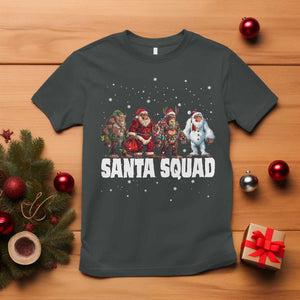 Funny Christmas Bigfoot T Shirt Santa Squad Sasquatch Cosplay Elf Santa Snowman TS11 Dark Heather Print Your Wear