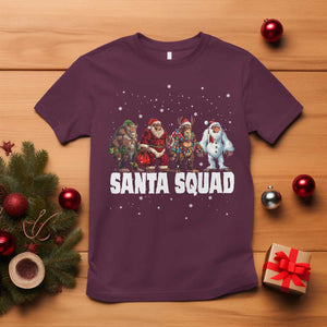 Funny Christmas Bigfoot T Shirt Santa Squad Sasquatch Cosplay Elf Santa Snowman TS11 Maroon Print Your Wear