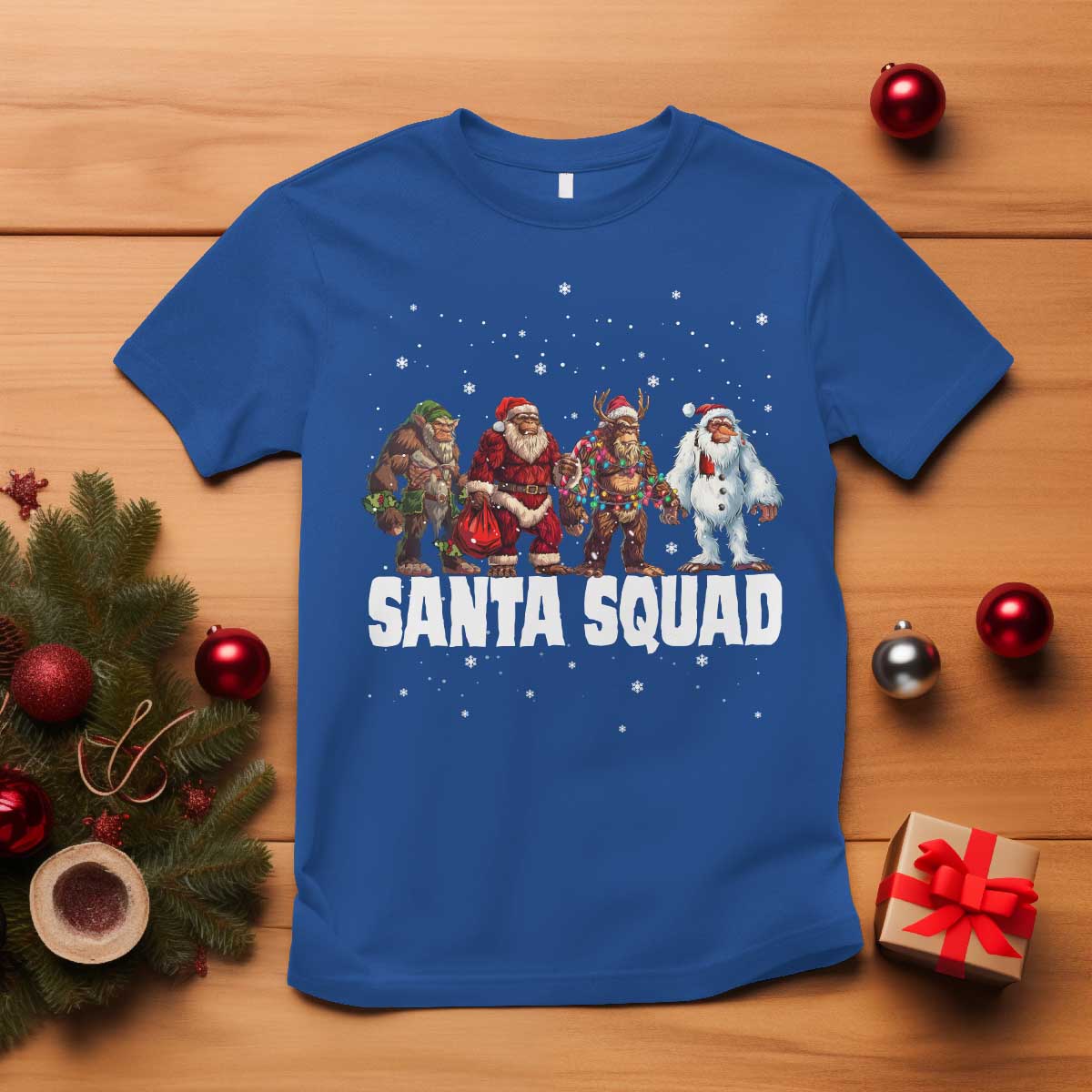 Funny Christmas Bigfoot T Shirt Santa Squad Sasquatch Cosplay Elf Santa Snowman TS11 Royal Blue Print Your Wear