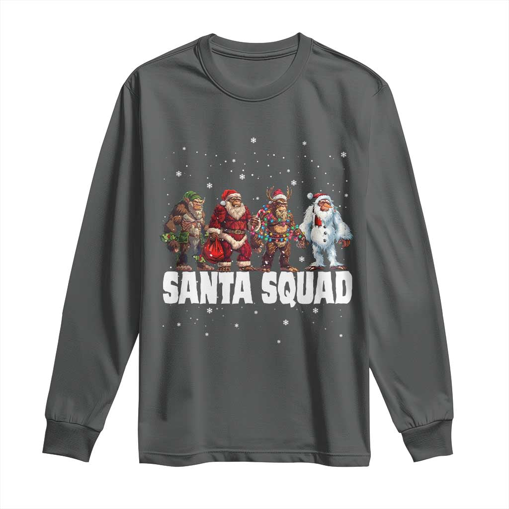 Funny Christmas Bigfoot Long Sleeve Shirt Santa Squad Sasquatch Cosplay Elf Santa Snowman TS11 Dark Heather Print Your Wear