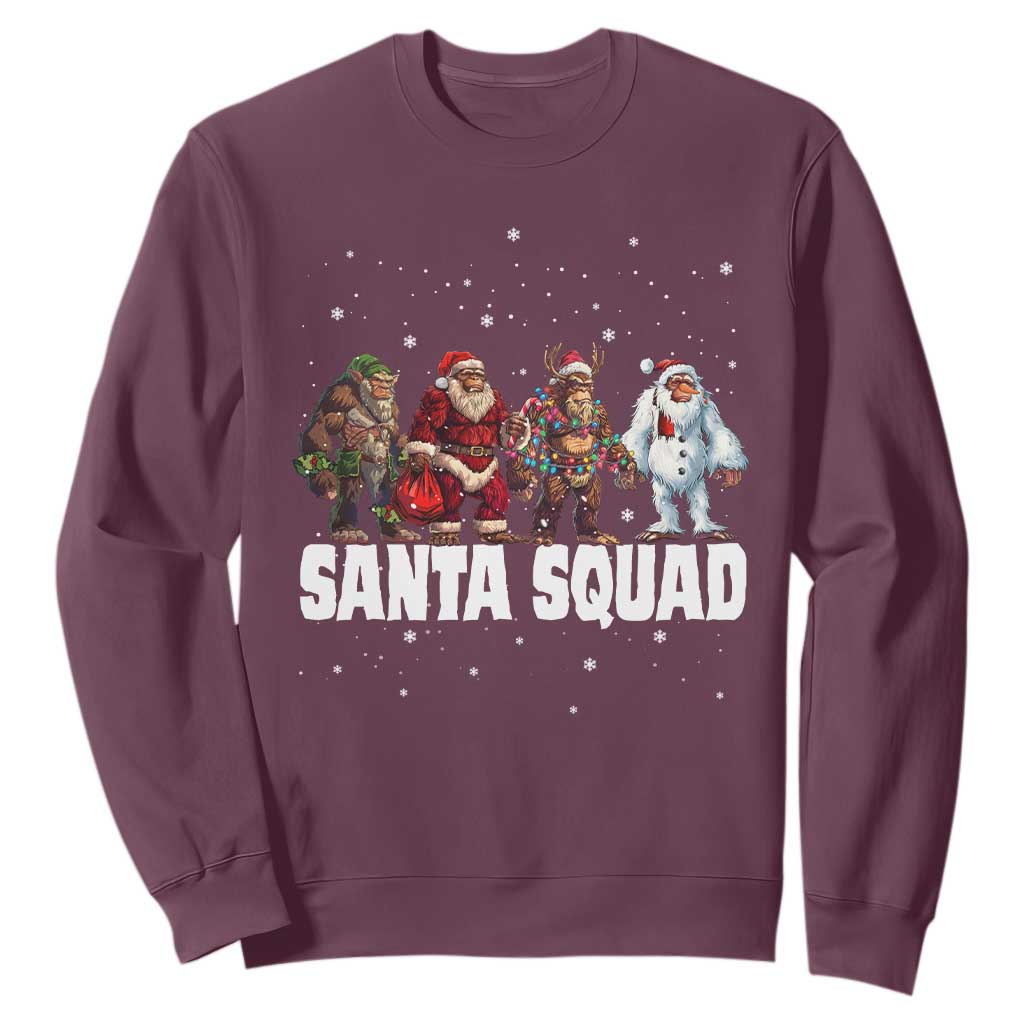 Funny Christmas Bigfoot Sweatshirt Santa Squad Sasquatch Cosplay Elf Santa Snowman TS11 Maroon Print Your Wear
