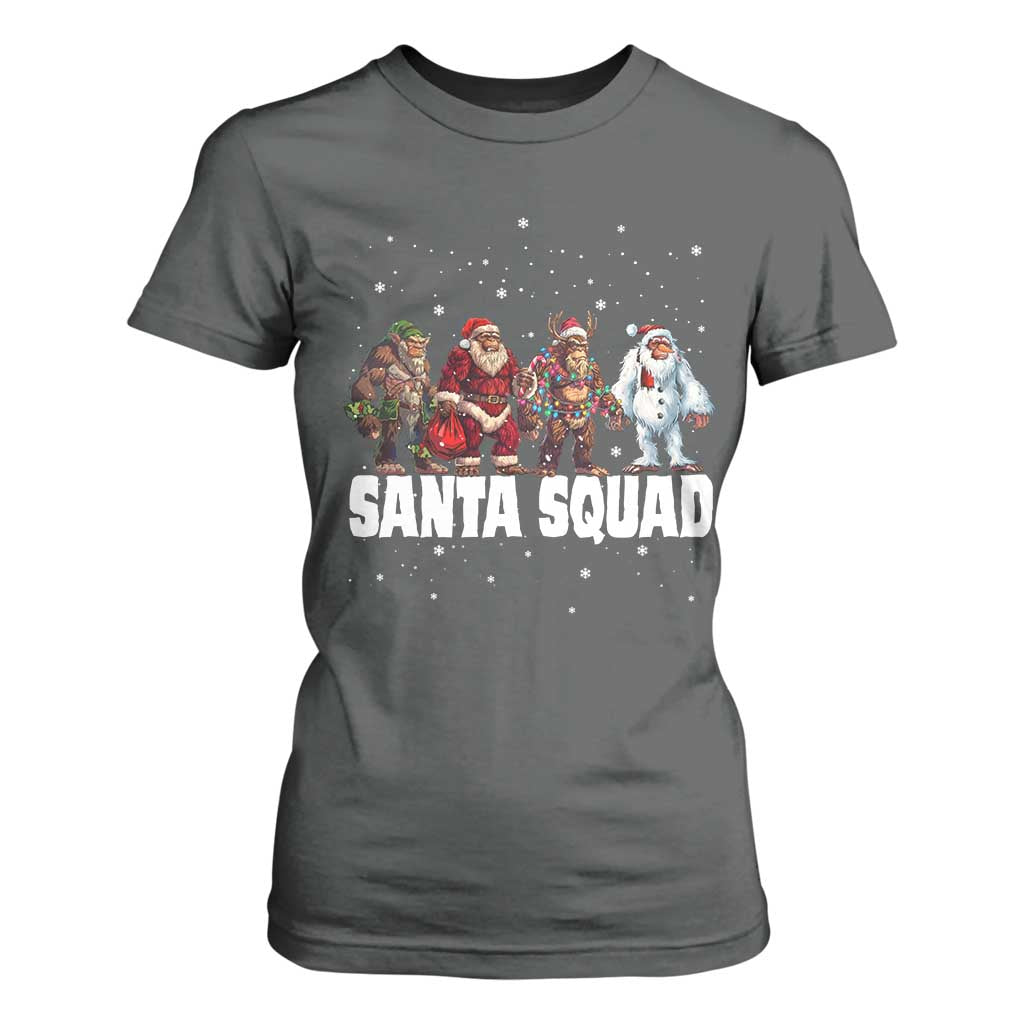 Funny Christmas Bigfoot T Shirt For Women Santa Squad Sasquatch Cosplay Elf Santa Snowman TS11 Dark Heather Print Your Wear