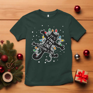 Funny Christmas It's Fine I'm Fine Everything Is Fine T Shirt Black Cat TS11 Dark Forest Green Print Your Wear