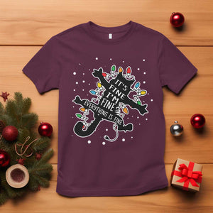 Funny Christmas It's Fine I'm Fine Everything Is Fine T Shirt Black Cat TS11 Maroon Print Your Wear