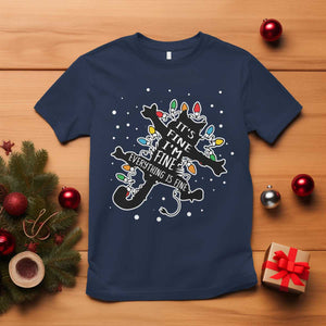 Funny Christmas It's Fine I'm Fine Everything Is Fine T Shirt Black Cat TS11 Navy Print Your Wear