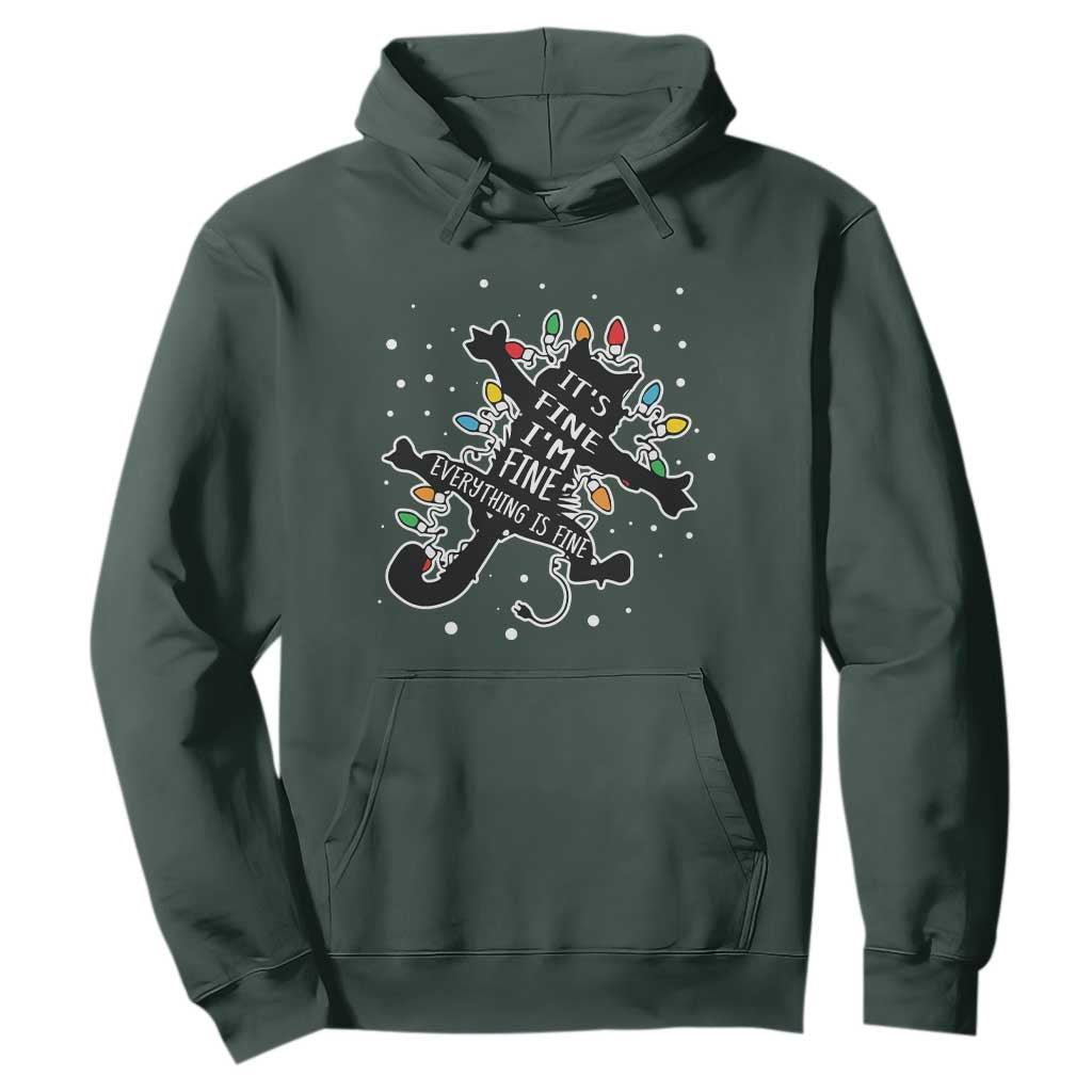 Funny Christmas It's Fine I'm Fine Everything Is Fine Hoodie Black Cat TS11 Dark Forest Green Print Your Wear