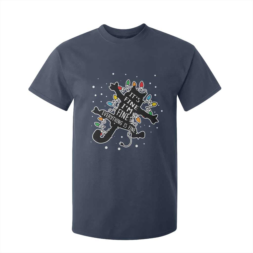 Funny Christmas It's Fine I'm Fine Everything Is Fine T Shirt For Kid Black Cat TS11 Navy Print Your Wear