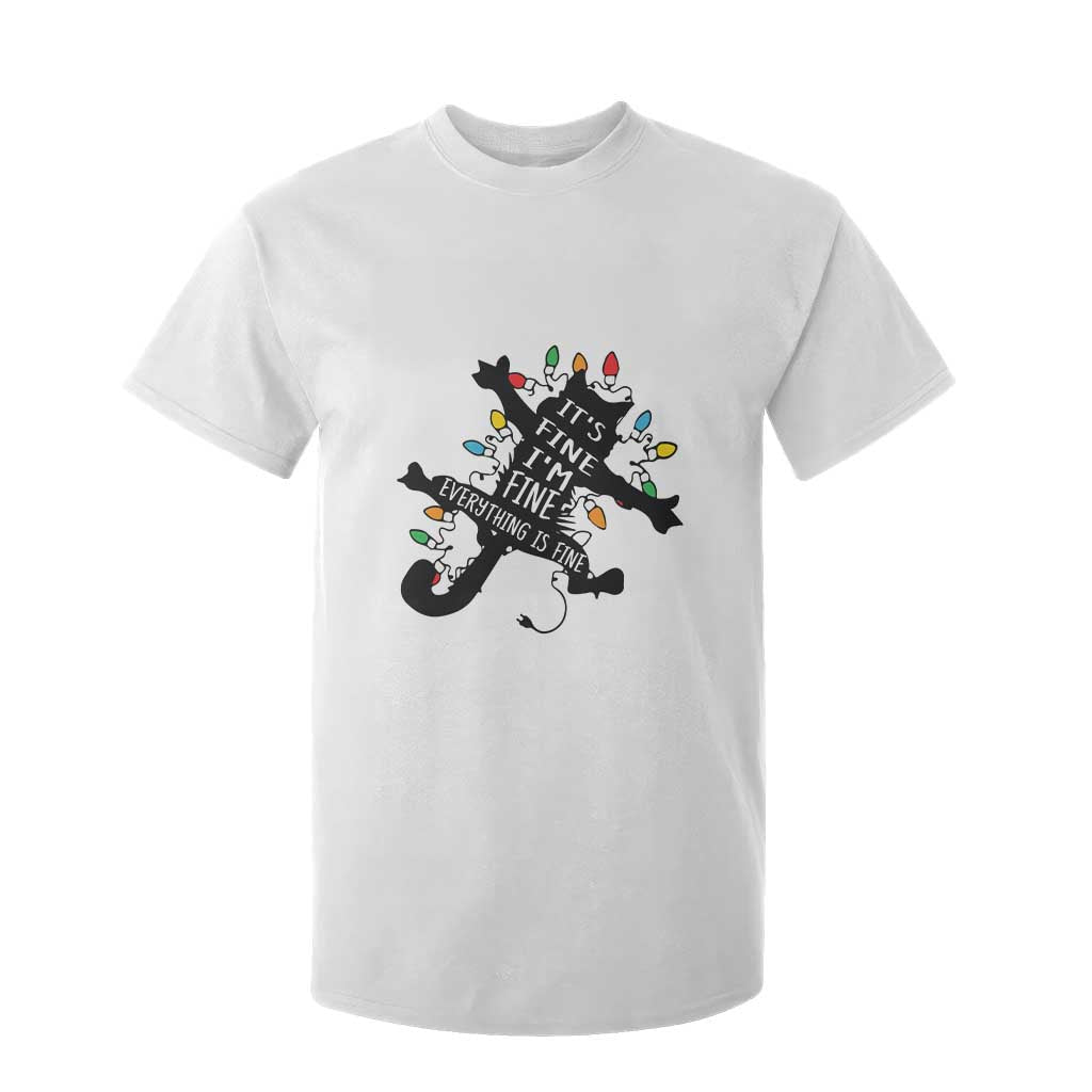 Funny Christmas It's Fine I'm Fine Everything Is Fine T Shirt For Kid Black Cat TS11 White Print Your Wear
