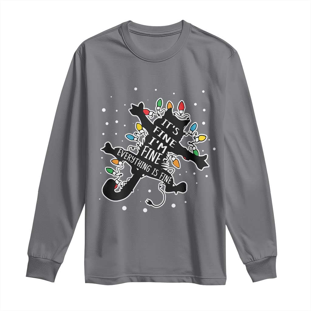 Funny Christmas It's Fine I'm Fine Everything Is Fine Long Sleeve Shirt Black Cat TS11 Charcoal Print Your Wear