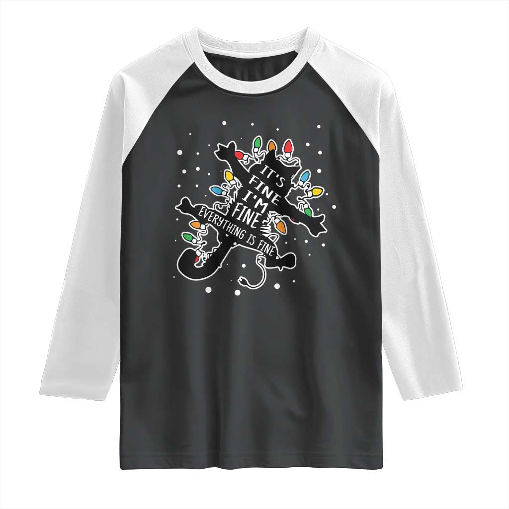 Funny Christmas It's Fine I'm Fine Everything Is Fine Raglan Shirt Black Cat TS11 Black White Print Your Wear