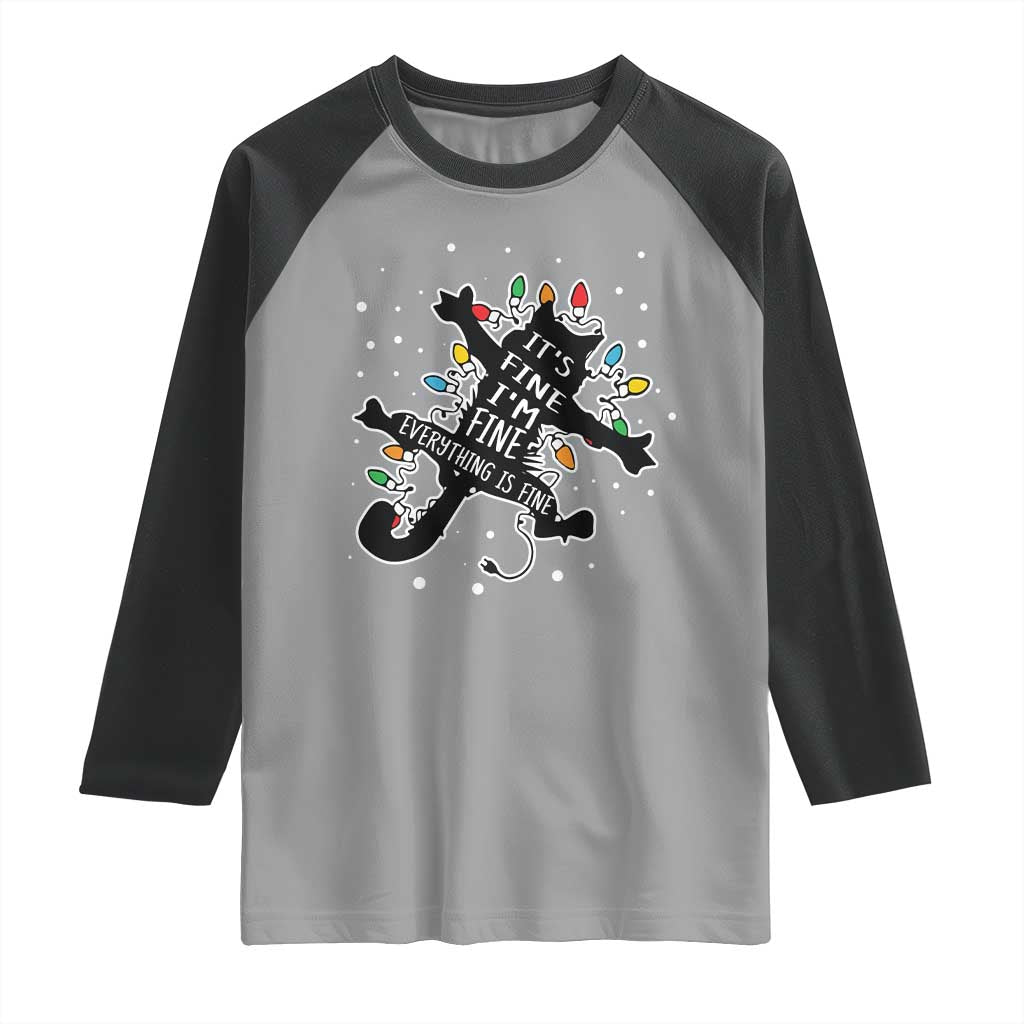 Funny Christmas It's Fine I'm Fine Everything Is Fine Raglan Shirt Black Cat TS11 Sport Gray Black Print Your Wear
