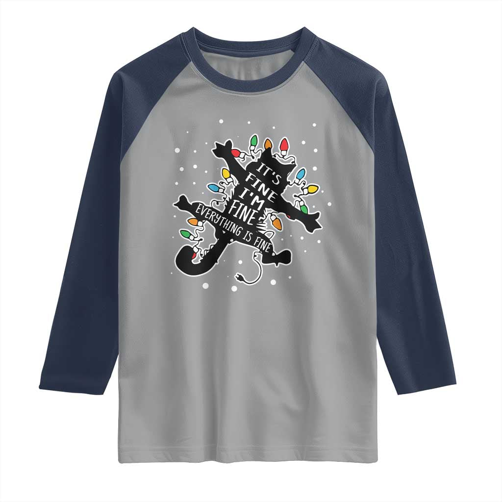 Funny Christmas It's Fine I'm Fine Everything Is Fine Raglan Shirt Black Cat TS11 Sport Gray Navy Print Your Wear